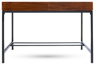 GDF Studio Elrod Dark Oak Acacia Wood Storage Desk With Rustic Metal Iron Accent