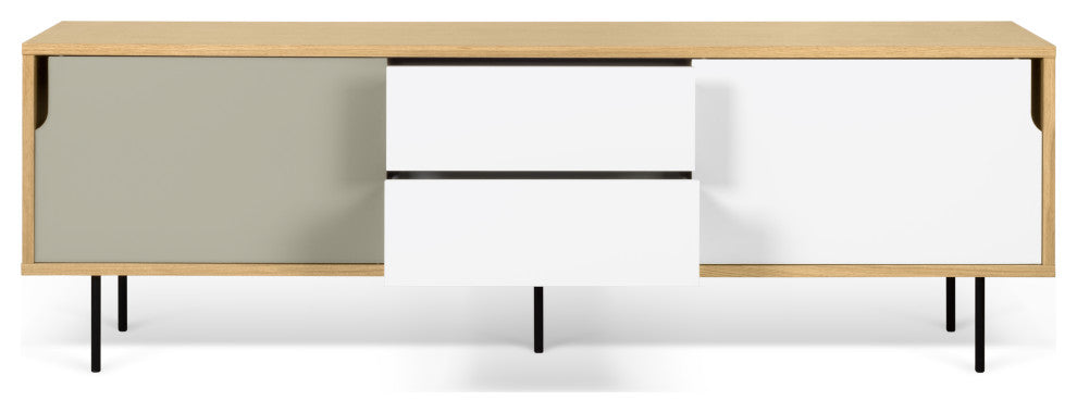 Dann 201 Sideboard With Wand Wood Legs, Oak / Pure White & Matte Grey, Lacquered Black Steel