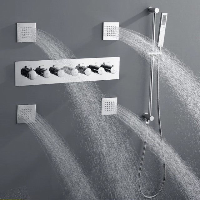Led Thermostatic Ceiling Mount Led Rainfall Shower System Chrome Polished
