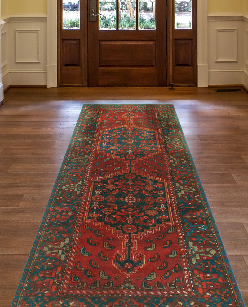 Fine Vintage Distressed Alyanna Red/Blue Runner, 3'8x9'0