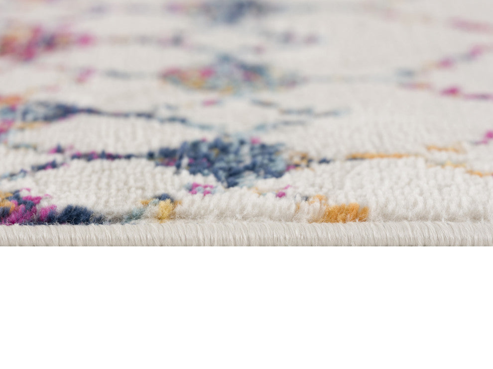 8"x11" White Modern Geometric Grid Area Rug