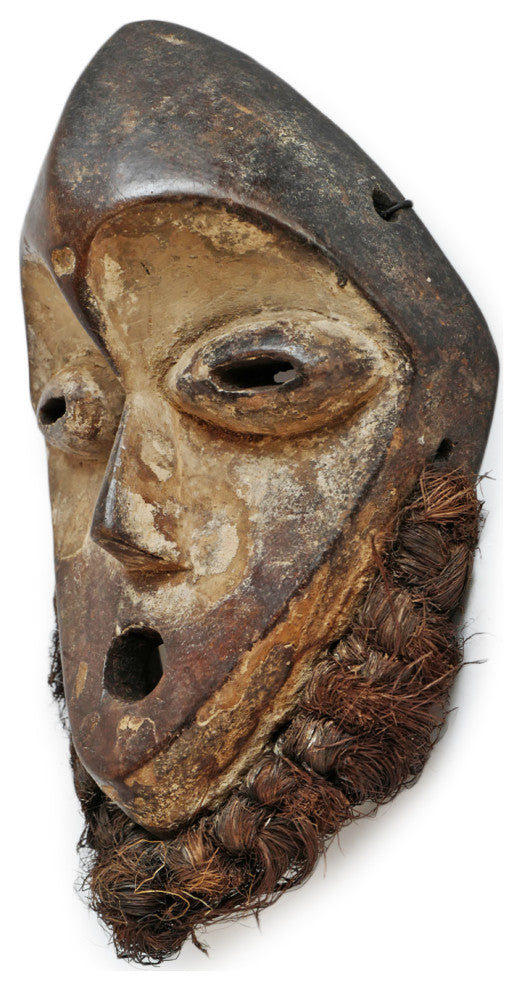 Consigned Vintage Wood and Raffia Lega Mask