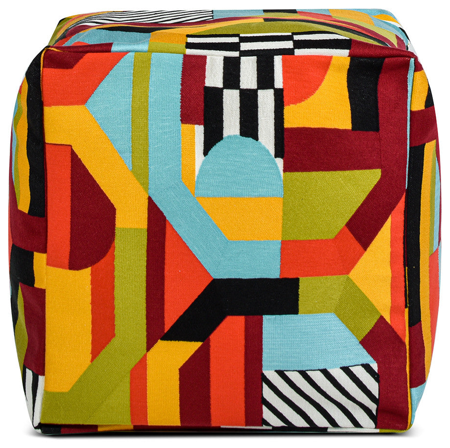 Pouf 23" Oversized Bean Bag Embroidery Cube Ottoman, Colorpop Multicolored