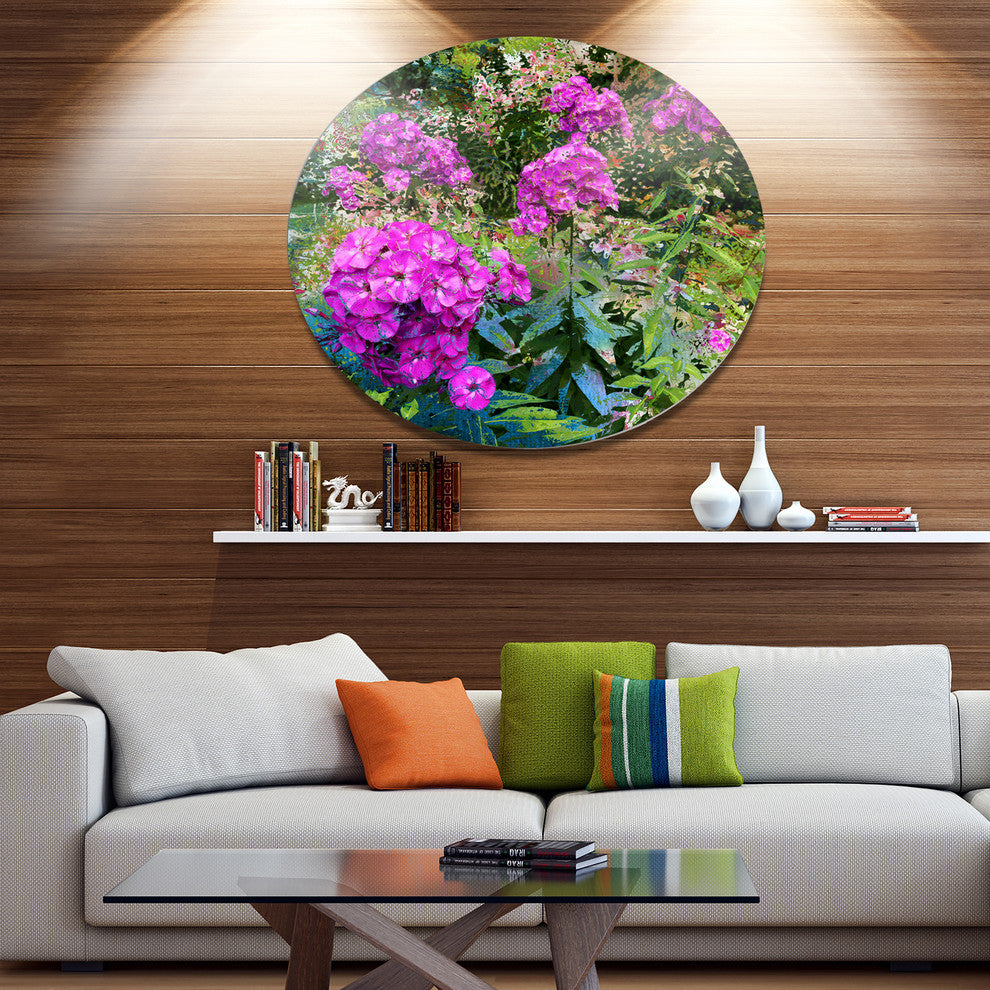 Theme With Pink Flowers And Green, Floral Round Wall Art, 11"