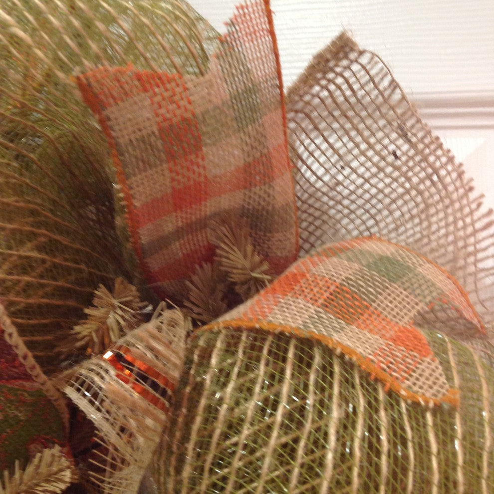 Happy Harvest Autumn Burlap Wreath Handmade Deco Mesh