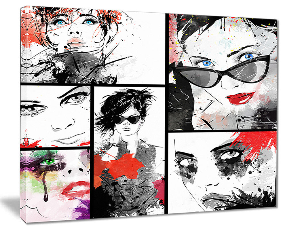 "Beautiful Faces Collage" Portrait Digital Art Canvas Print