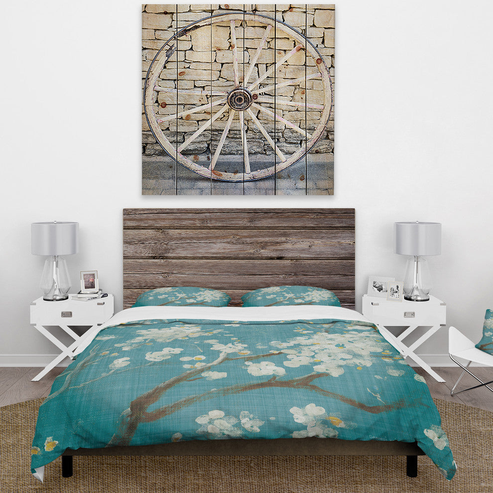 Blue Cherry Blossoms Ii Cottage Duvet Cover Set, King
