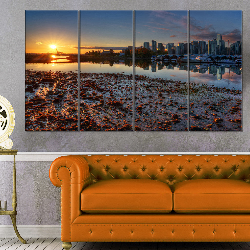 Vancouver Downtown in Morning, Landscape Canvas Print, 48"x28", 4 Panels