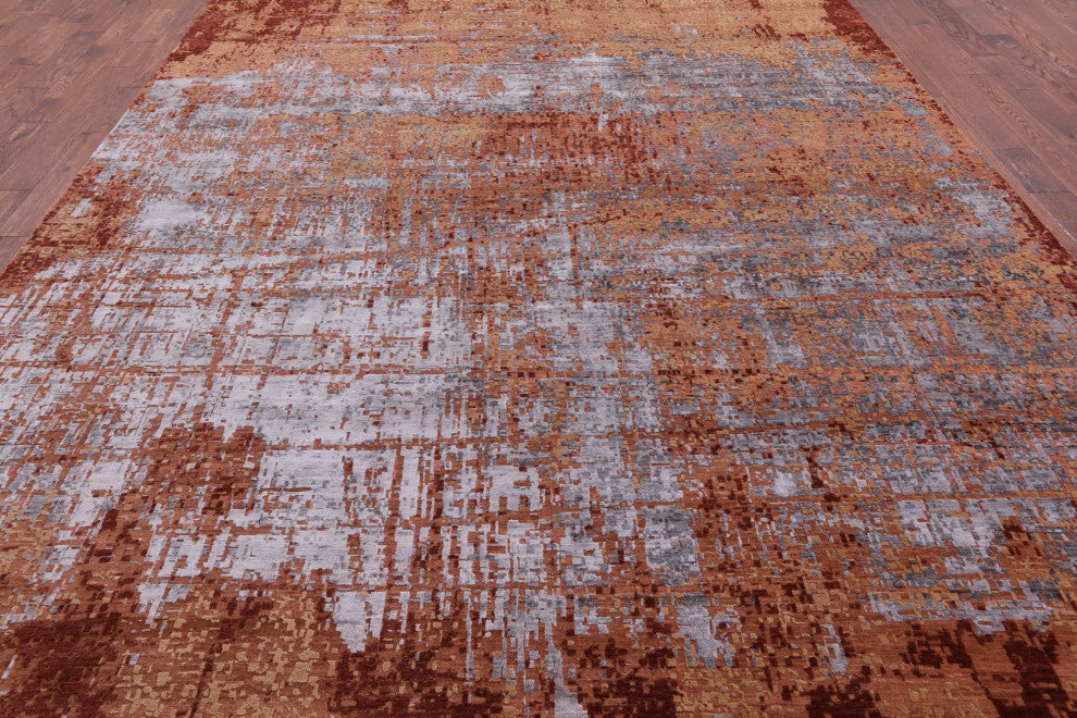 9' 11" X 13' 4" Wool and Silk Modern Handmade Rug Q7248