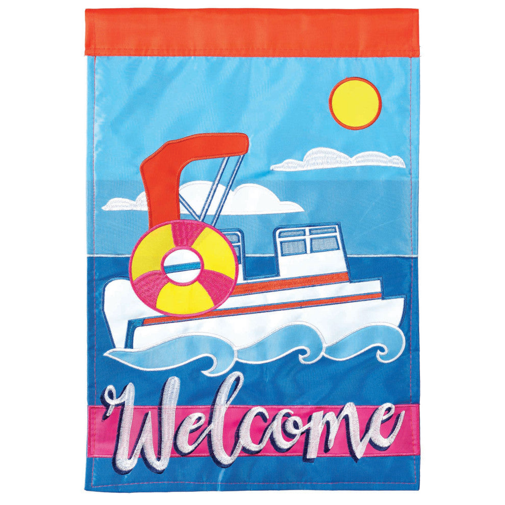Flag  Double Applique  Pontoon Boat Welcome Polyester Garden