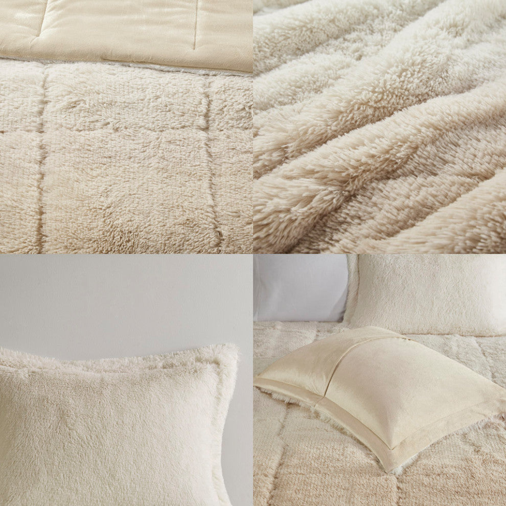 Intelligent Design Brielle Ombre Shaggy Long Fur Comforter Mini Set, Natural