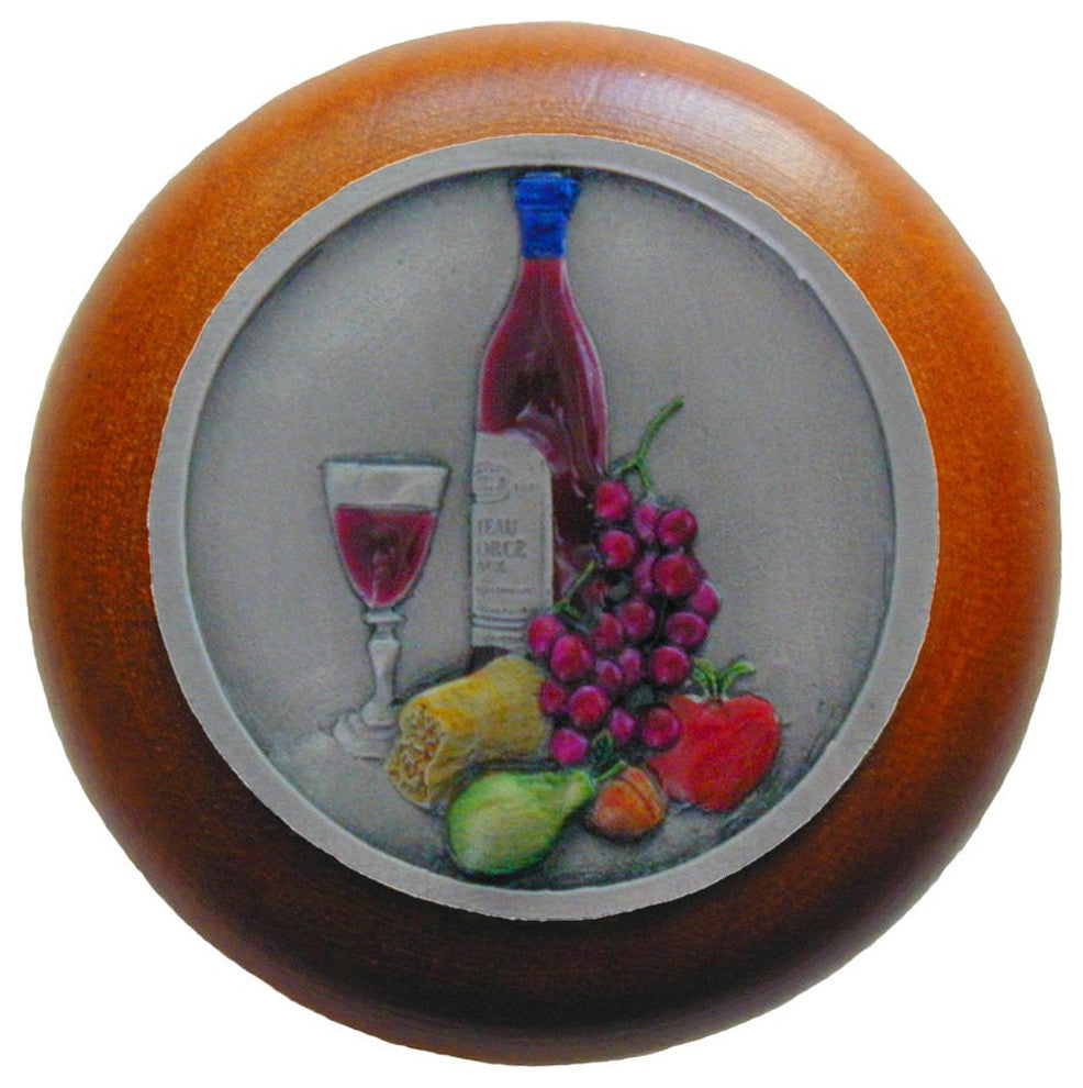 Best Cellar Wood Knob, Hand-Tinted Antique Brass, Cherry Wood Finish, Pewter Han