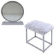 Benzara BM278981 Rose Round Vanity Mirror With Stool, Faux Fur Seat, Gray, White