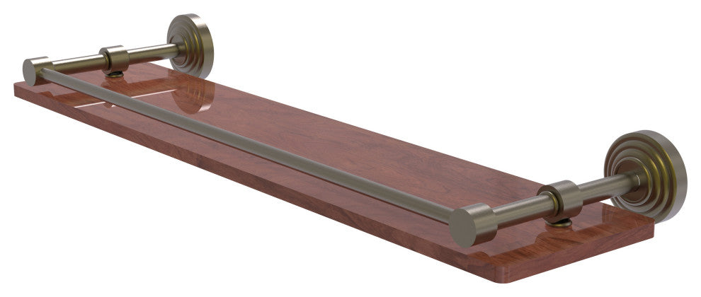 Waverly Place 22" Solid Wood Shelf with Gallery Rail, Antique Brass