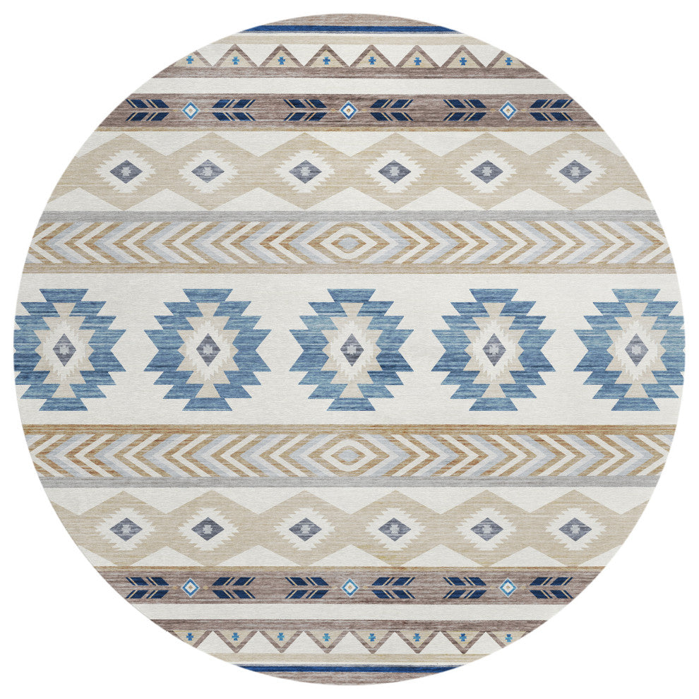 Indoor/Outdoor Phoenix PH3 Ivory Machine Washable 8' x 8' Round Rug