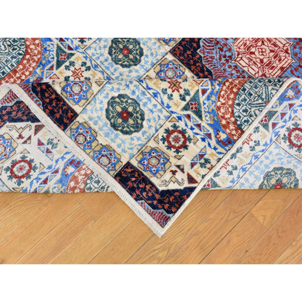 Ivory Hand Knotted Mamluk Repetitive Design, Borderless Wool Rug, 10'0" x 13'9"