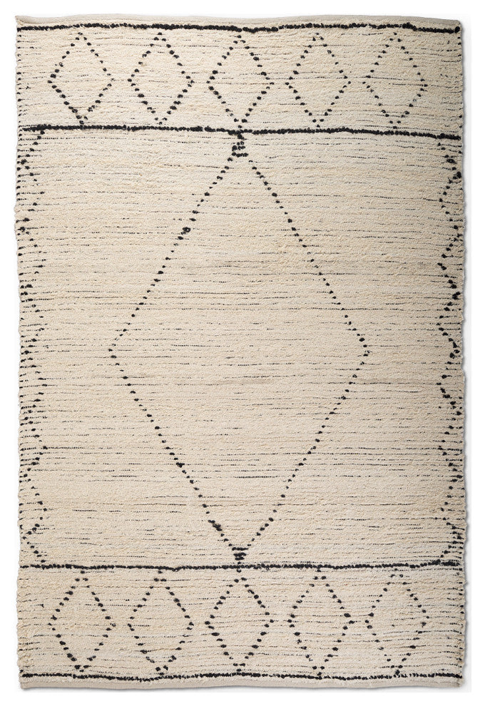 Calvert 5'x8' Ivory & Black Cotton Hand Woven Diamond Patterned Rug