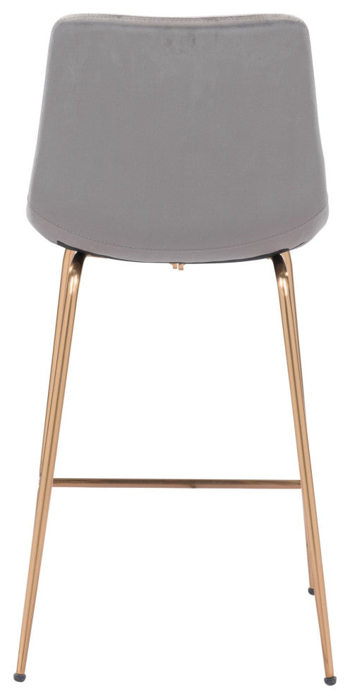Counter Stool Chair, Steel Metal, Fabric, Gray, Gold, Kitchen Cafe Bistro