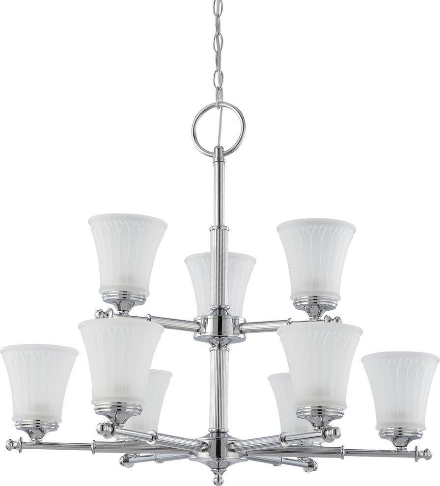 Teller 9 Light - Two-Tier Chandelier With Frosted Etched Glass