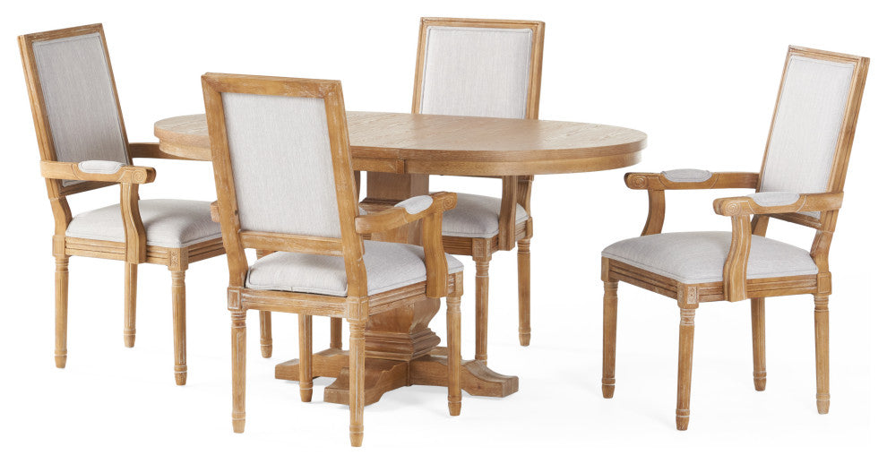 Ashlyn French Country Wood 5-Piece Expandable Dining Set, Light Gray/Natural