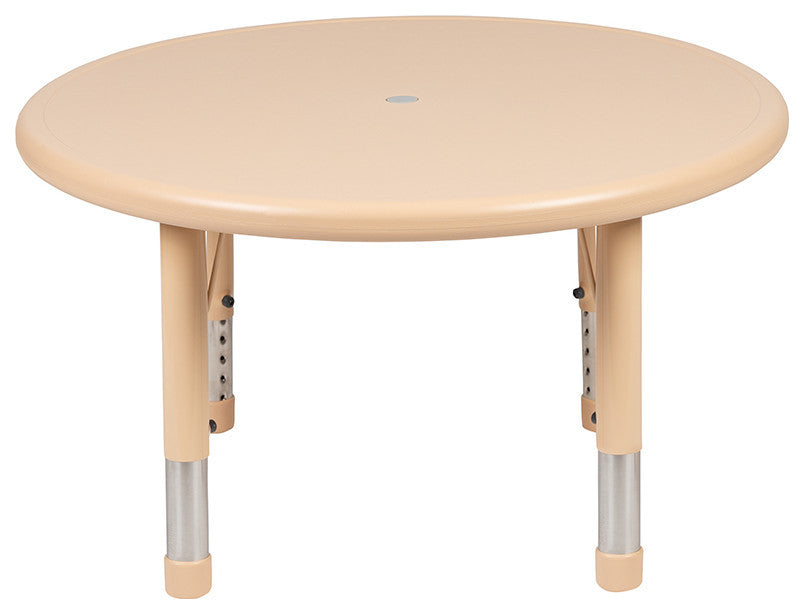 33'' Round Height Adjustable Plastic Activity Table, Natural