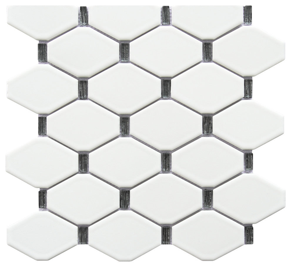 Badajoz 11.5x10.94, Honeycomb Glass Mosaic Tile, White/Black, Box of 11