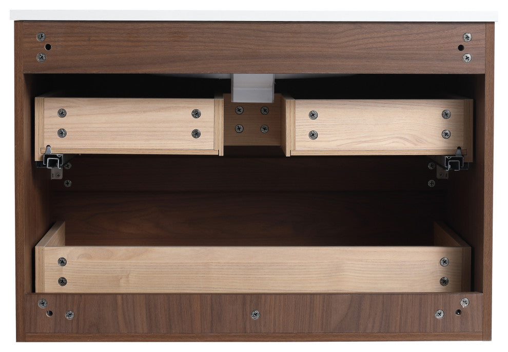 Wall-Mounted Plywood Bathroom Vanity Set in Light Oak with Integrated Gel Sink, Brown Oak, 30" X 18" X 20"