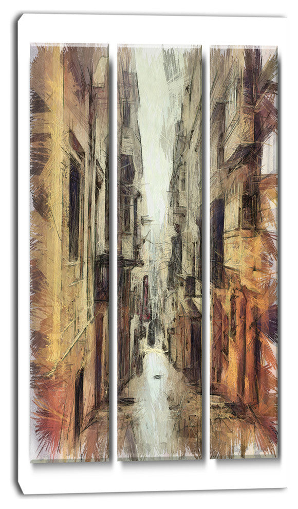 Path in Street Watercolor Stretch, Large Cityscape Canvas Art Print, 16"x32"