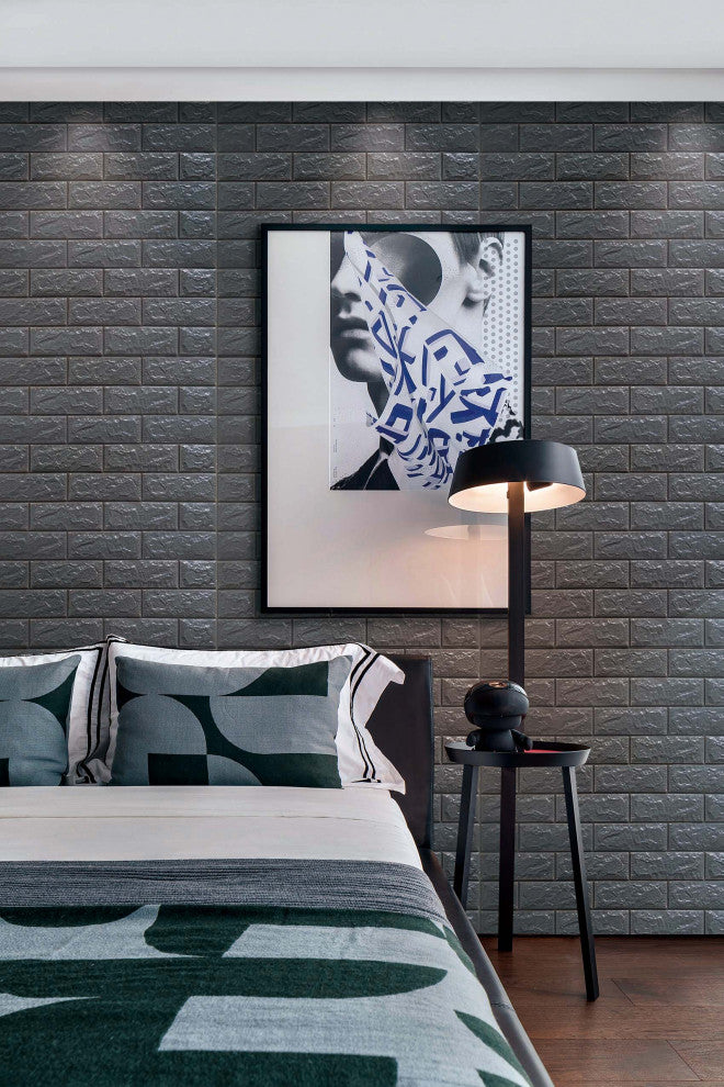 Charcoal Faux Brick 3D Wall Panels, Set of 10, Covers 58 Sq Ft