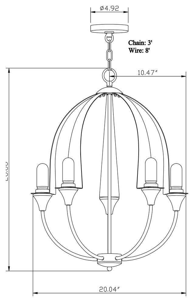 5 Light Chandelier, Brushed Nickel