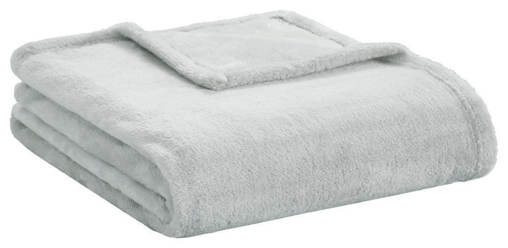 Intelligent Design Solid Microlight Plush Brushed Throw, Gray