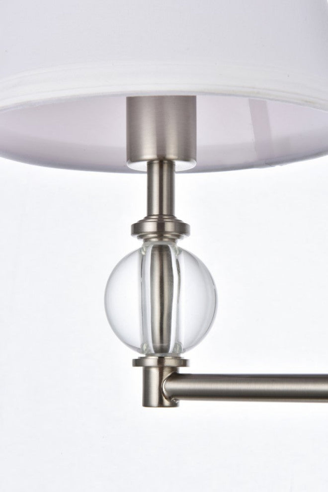 Beau 2-Light Bath Sconce, Satin Nickel With White Fabric Shade