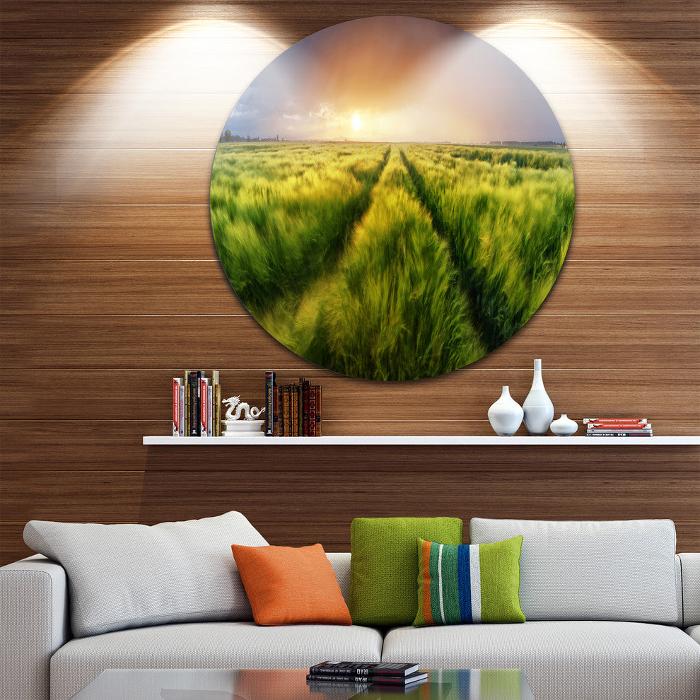 Storm And Light On Meadow, Landscape Large Disc Metal Wall Art, 11"