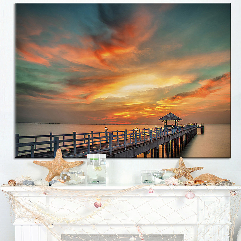 "Wooden Bridge Under Wonderful Sky" Sea Pier Wall Art, 40"x20"