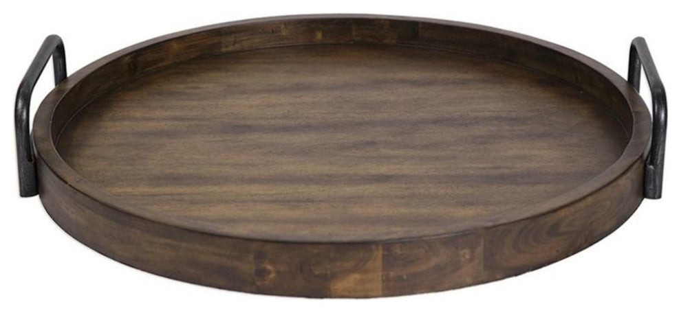 Uttermost Reine Coastal MDF Wood and Metal Serving Tray in Brown/Gray