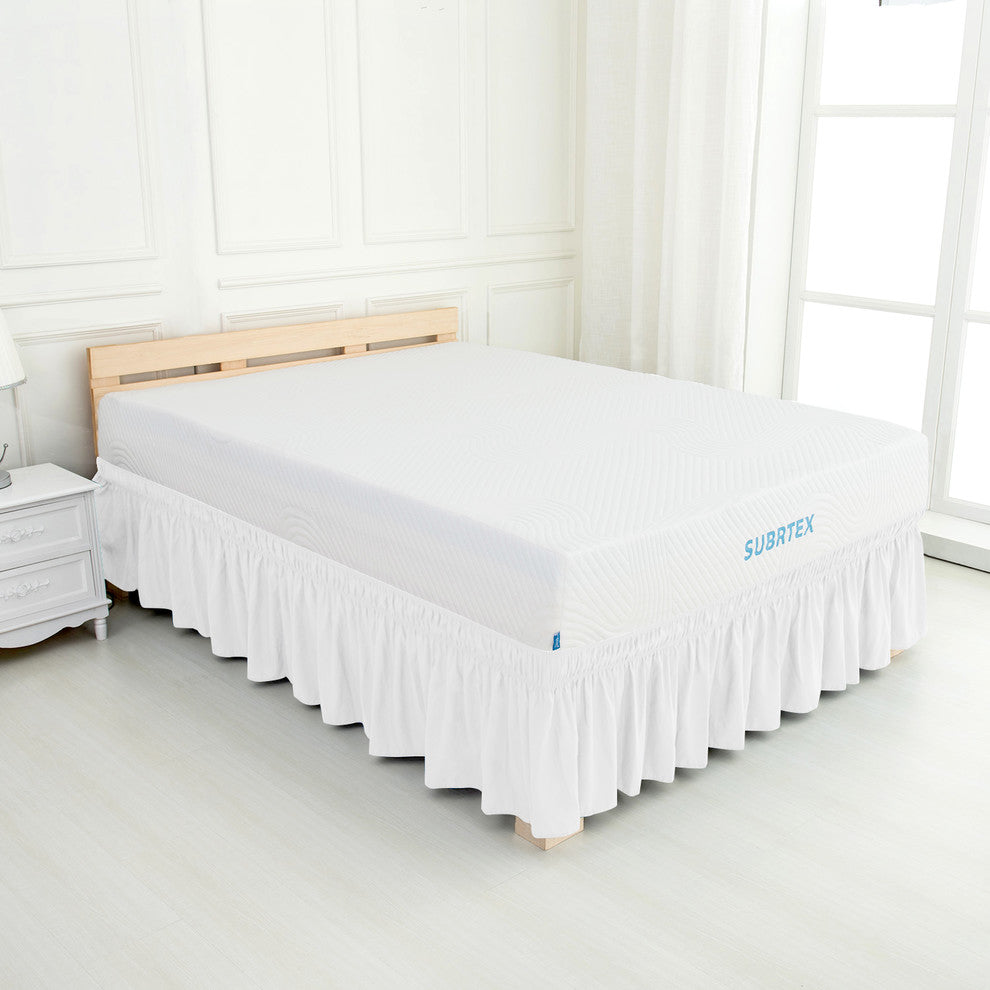 Subrtex Wrap Around Soft Fabric Bed Skirt, White-Bed Skirt, Twin
