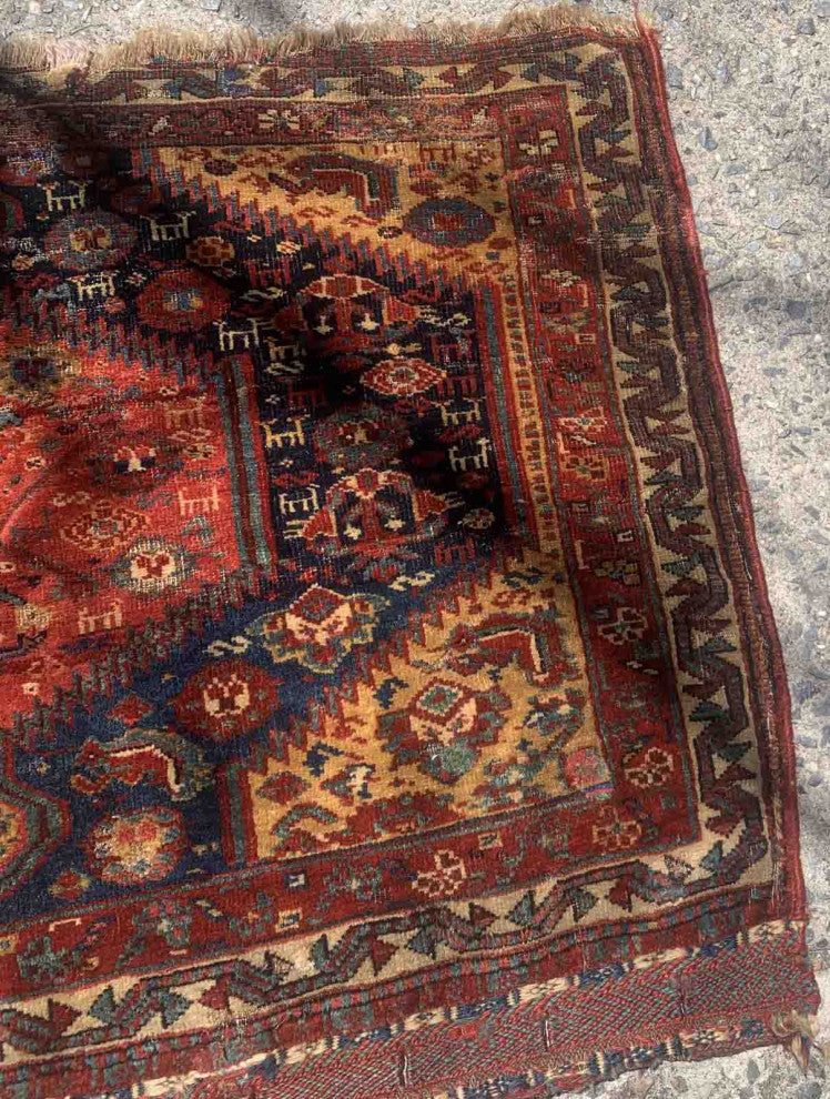 Handmade Persian Collectible Gashkai bagface 2'x2.6', 60cmx79cm 1880s