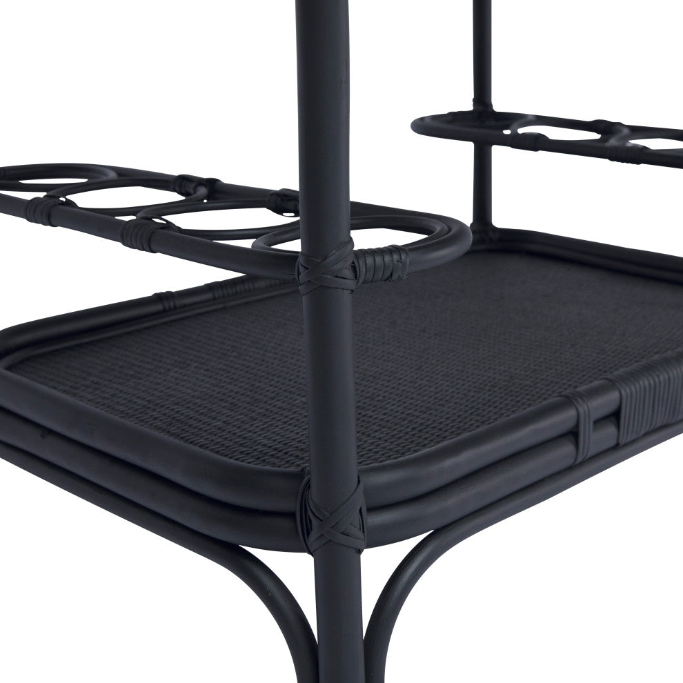 Carlo Rattan Bar Cart - Black