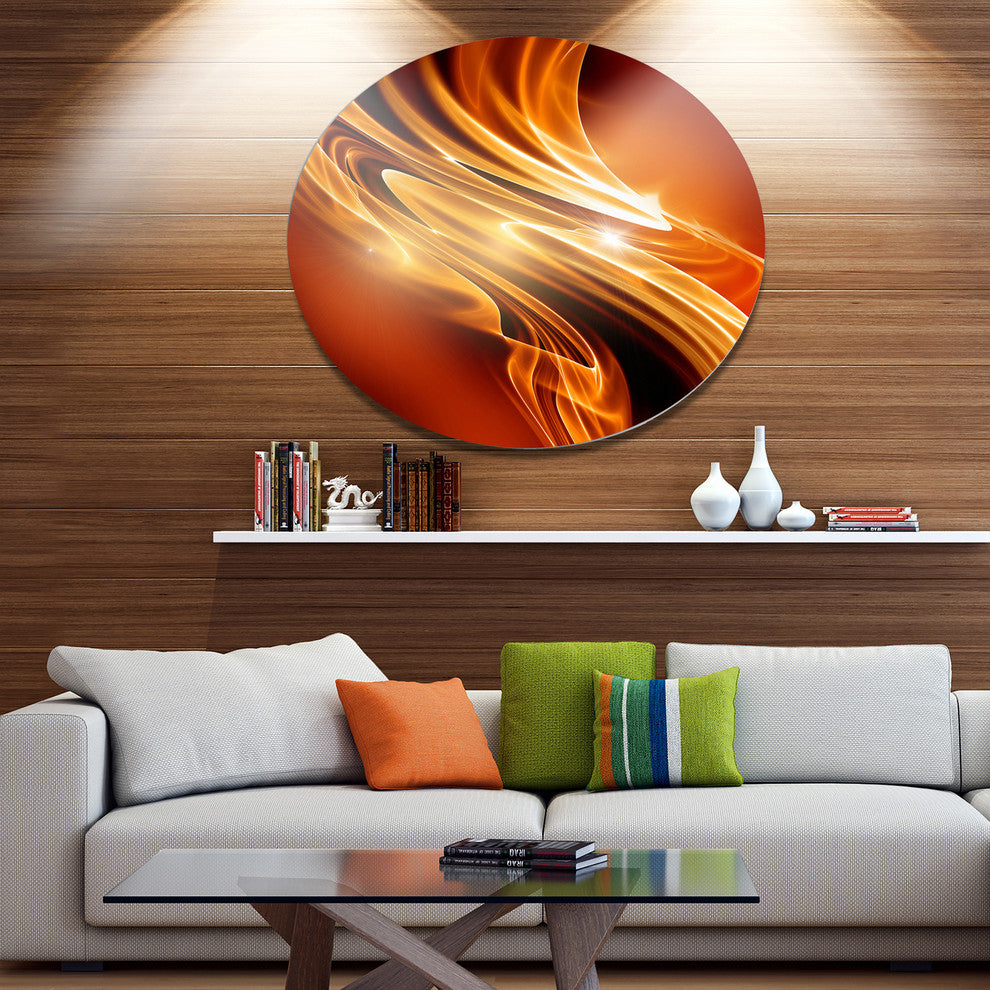 Golden Abstract Fractal Design, Abstract Large Disc Metal Wall Art, 36"