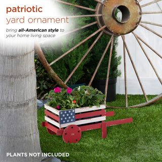 American Flag Wooden Wheel Barrel Planter