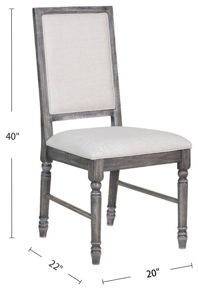Set of 2 Linen Upholstered Side Chair, Weathered Gray Finish