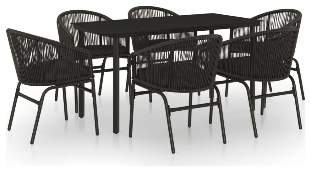 vidaXL Patio Dining Set 7 Piece Black Garden Outdoor Table and Chair Furniture