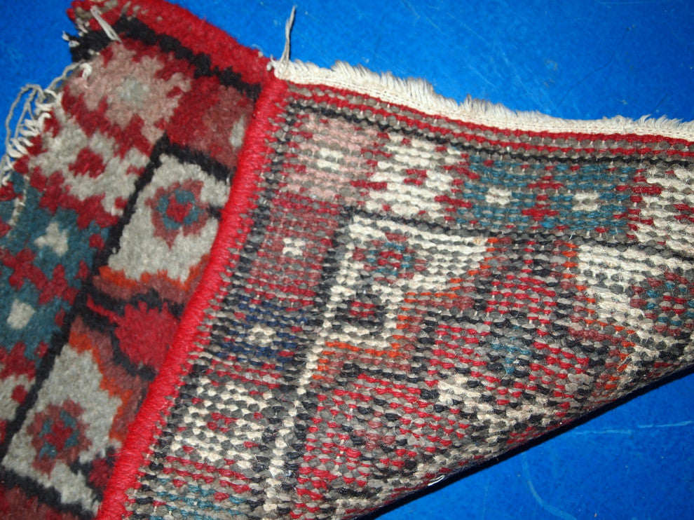 Handmade vintage Persian Hamadan rug 1.4' x 2.2' (42cm x 68cm) 1960s
