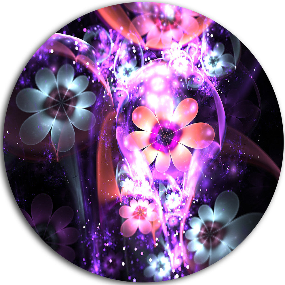 Fractal Flower Dark Purple Digital Art, Flower Disc Metal Wall Art, 23"