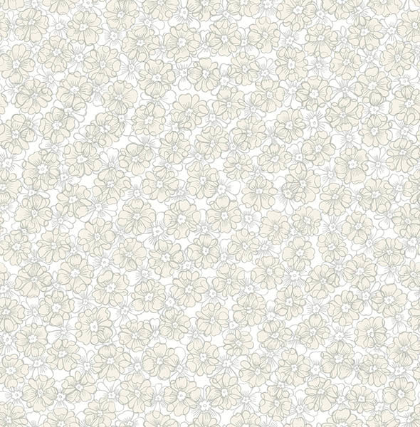 Sketch and Watercolor Floral Wallpaper, Tan and Taupe, Bolt