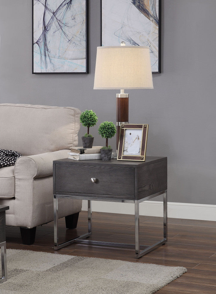 Iban End Table, Gray Oak and Chrome