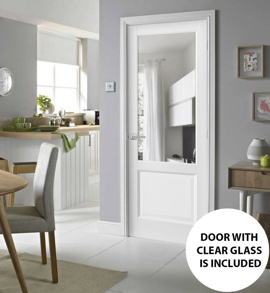 Solid Interior French | Lucia 1533 White Silk with Clear Glass |-36 x 80