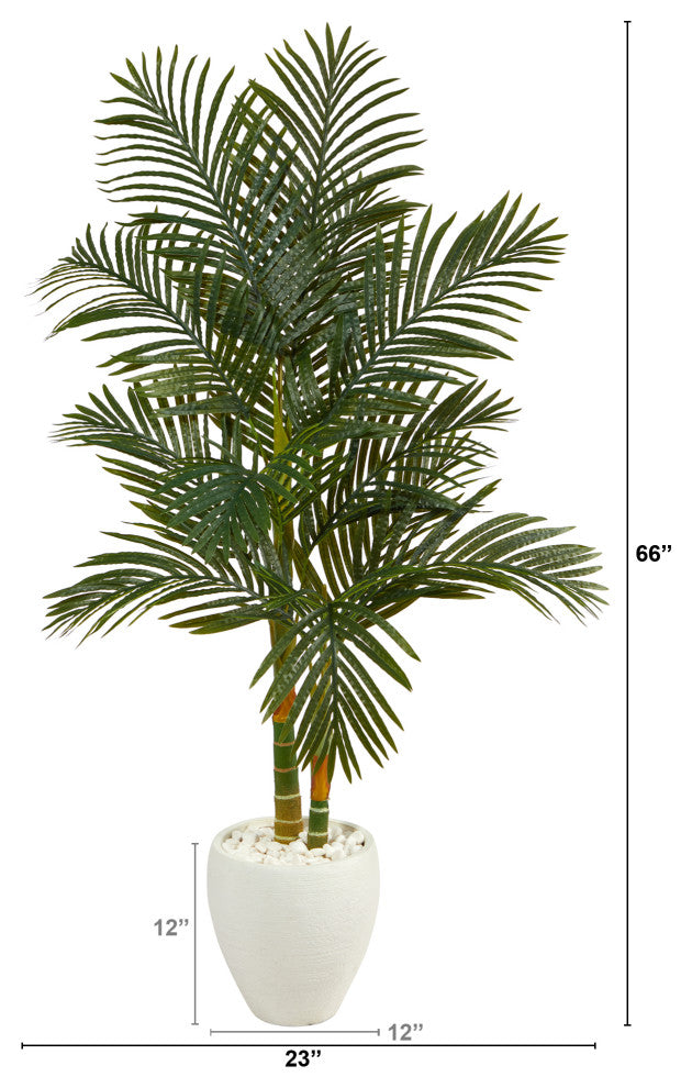 5.5' Golden Cane Artificial Palm Tree, White Planter
