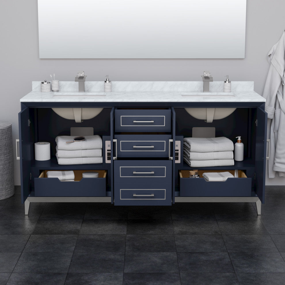 Marlena 72" Dark Blue Double Vanity, Cultured Top, Nickel Trim