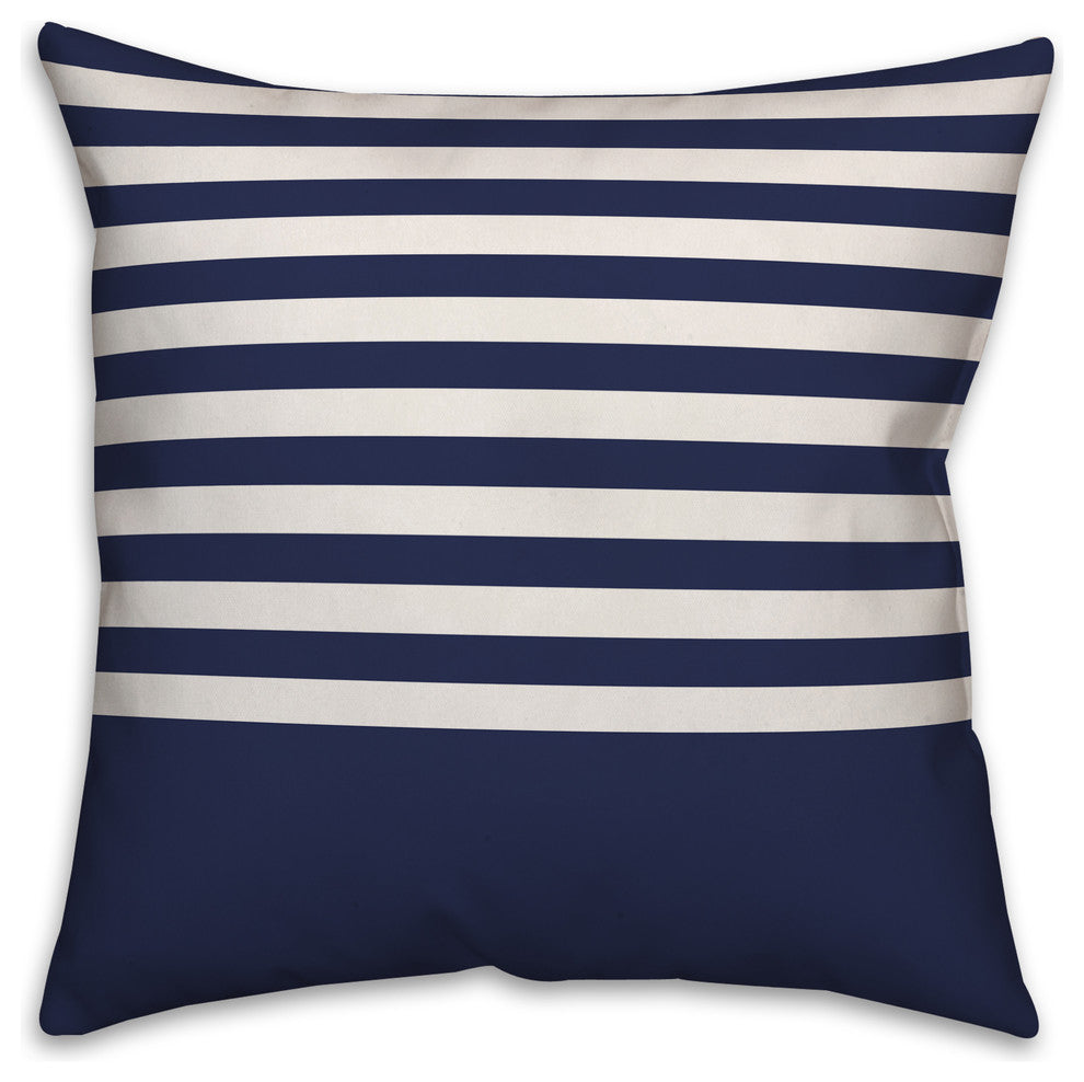 Navy and White Colorblock Stripe 20x20 Throw Pillow